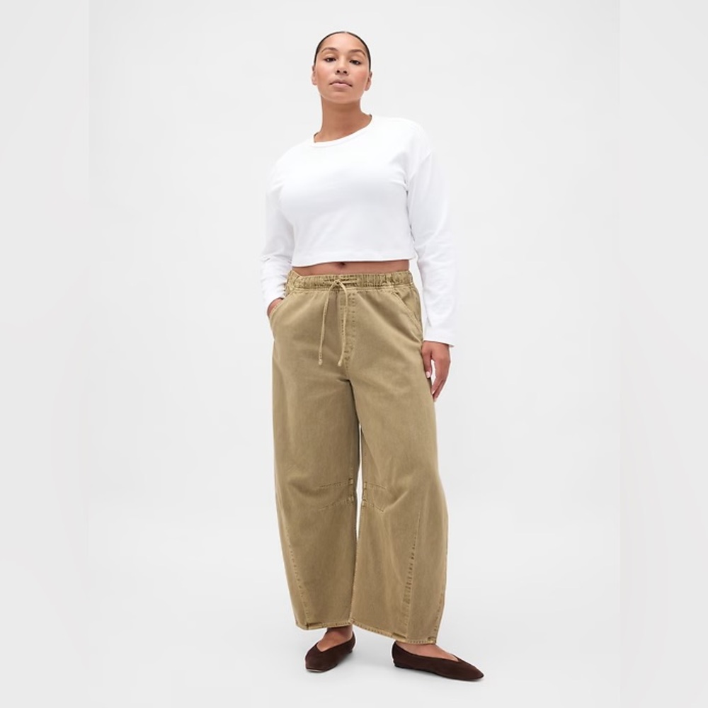GAP Wide Leg Drawstring Pants in Olive - Picture 4 of 7